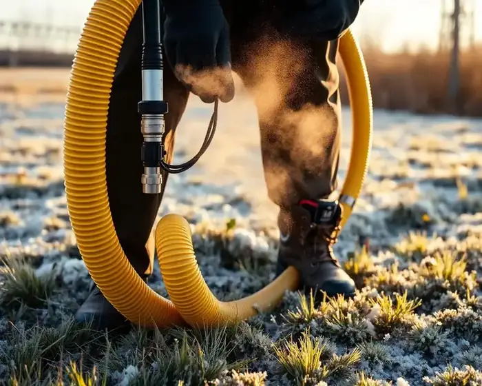 Sprinkler winterization air compressor connected to a home irrigation manifold